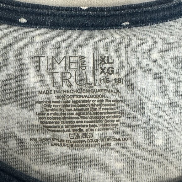 Time And Tru Womens XL Blue White Polka Dot Short Sleeve Relaxed Fit Top Shirt - Picture 3 of 3